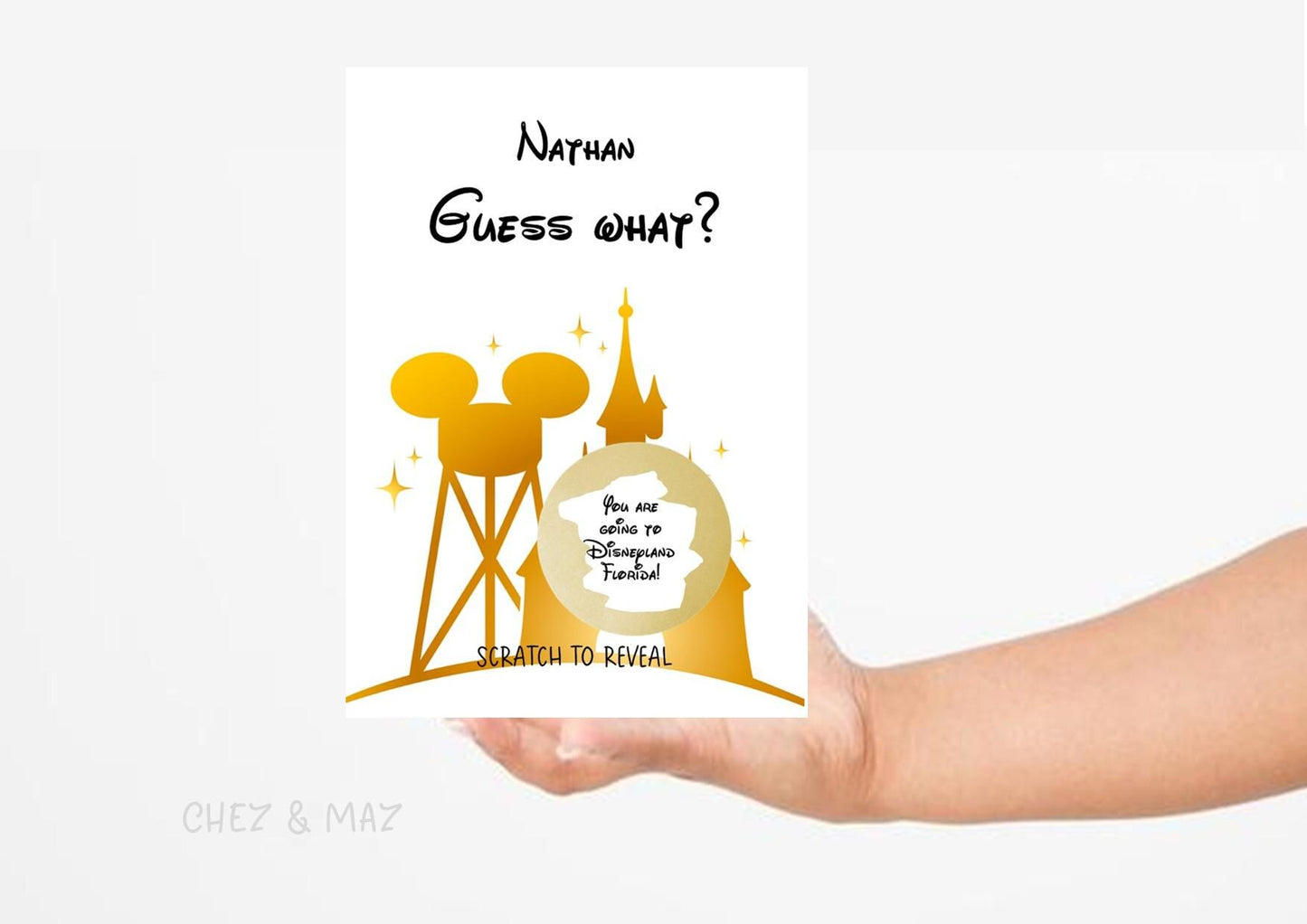 Personalised Disney Scratch Holiday Reveal Card Birthday Disneyworld Theme Park Surprise Reveal Ticket, Gift Disneyland - Florida - Sc666