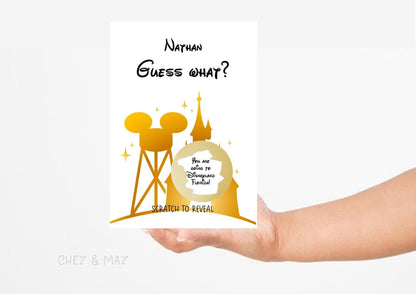 Personalised Disney Scratch Holiday Reveal Card Birthday Disneyworld Theme Park Surprise Reveal Ticket, Gift Disneyland - Florida - Sc666