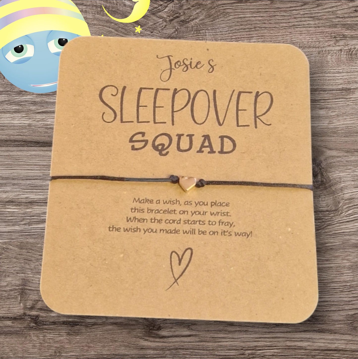 Sleepover Birthday - Sleepover Squad - Wish String Charm Bracelet - Party bag filler - Personalised - Any age - Slumber Party g7