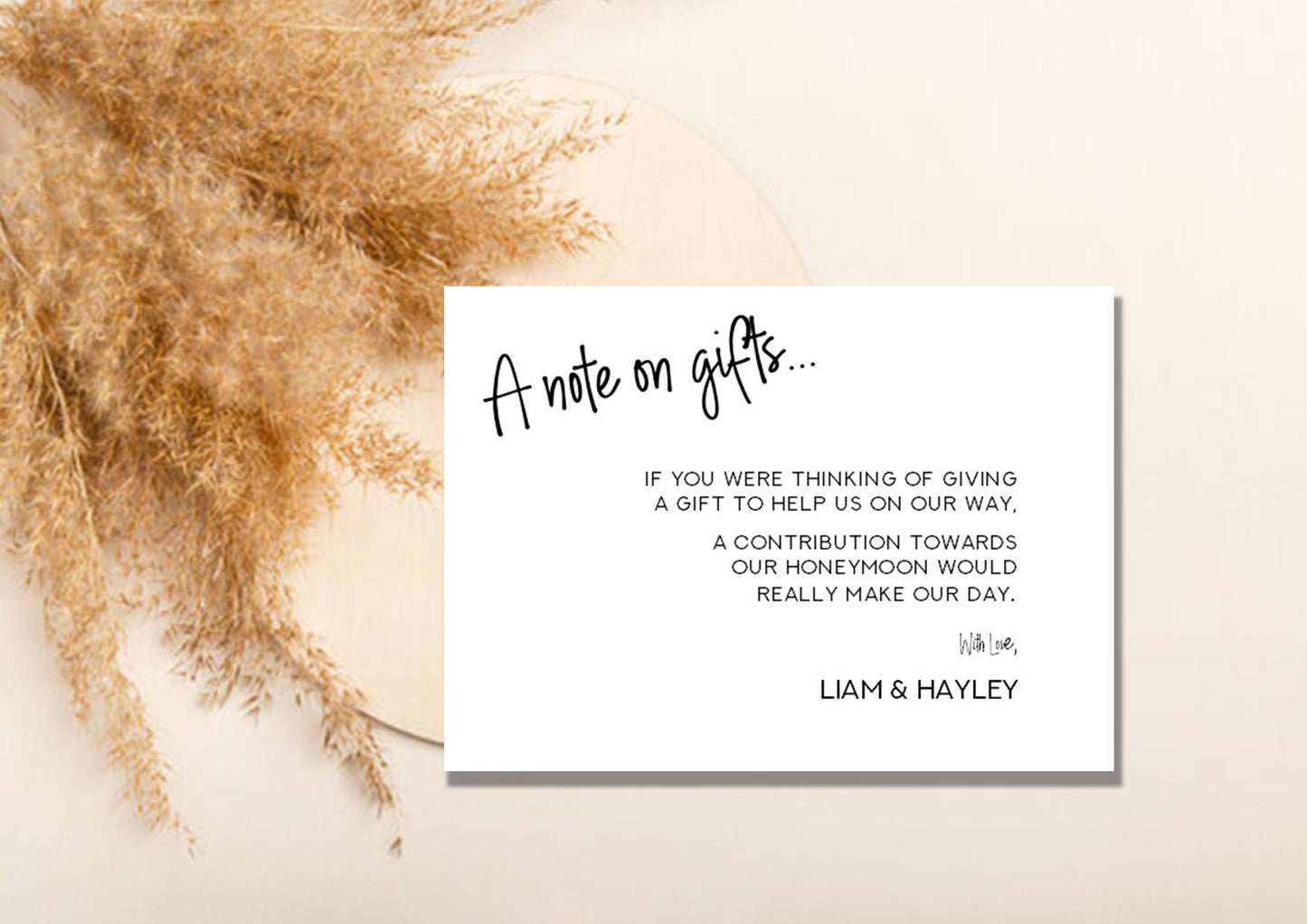 Personalised Note On Gifts Card Insert Template, Modern Minimalist Wedding Invitation Monetary Gift Request Enclosure Honeymoon I  note1