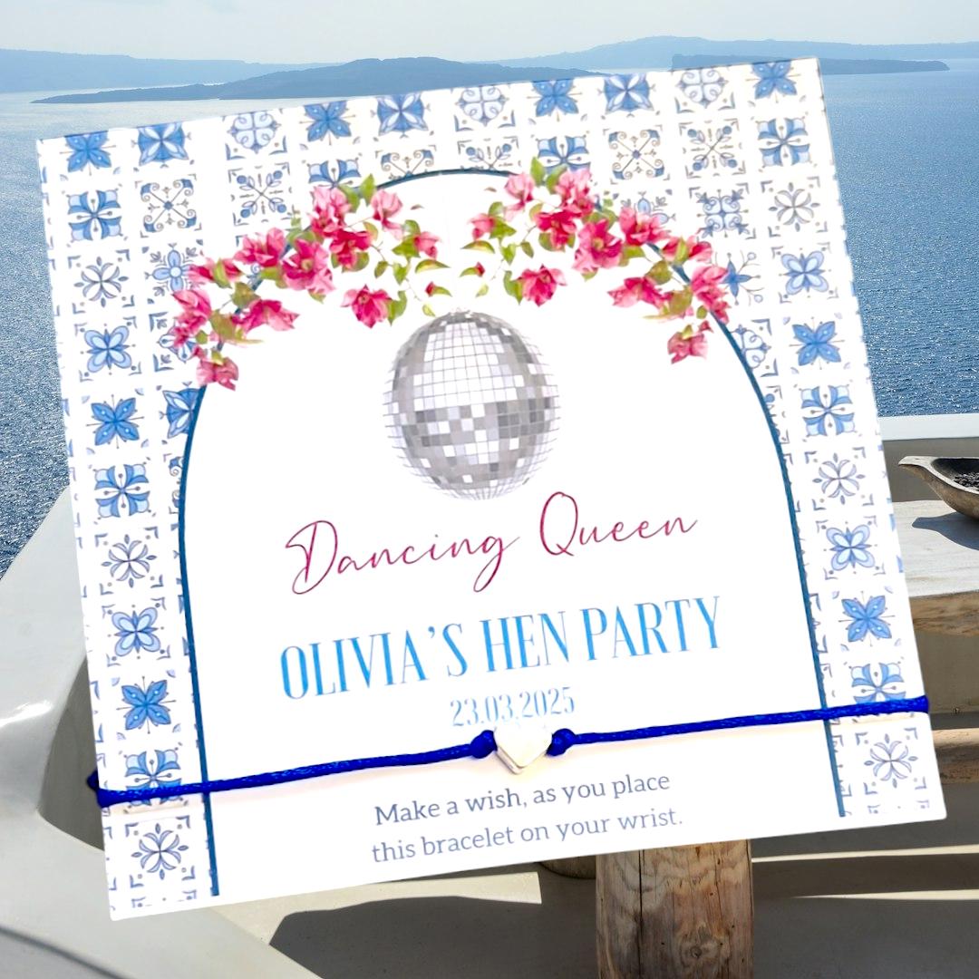 Personalised Dancing Queen Wish Bracelet: Greek Hen Party Favour - Mamma Mia - Abba