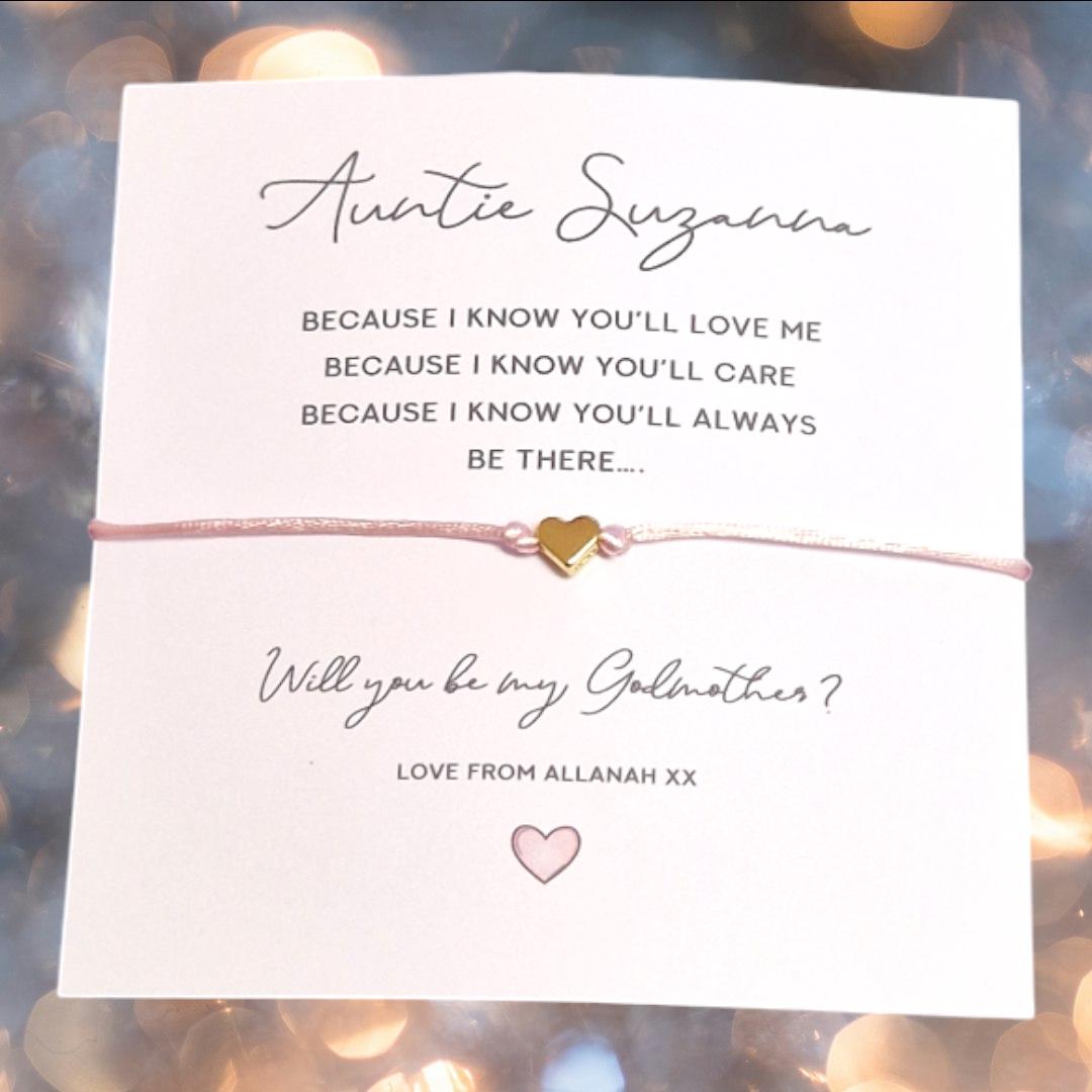 Godmother Proposal Wish Bracelet: Heart Design, Godparent Gift