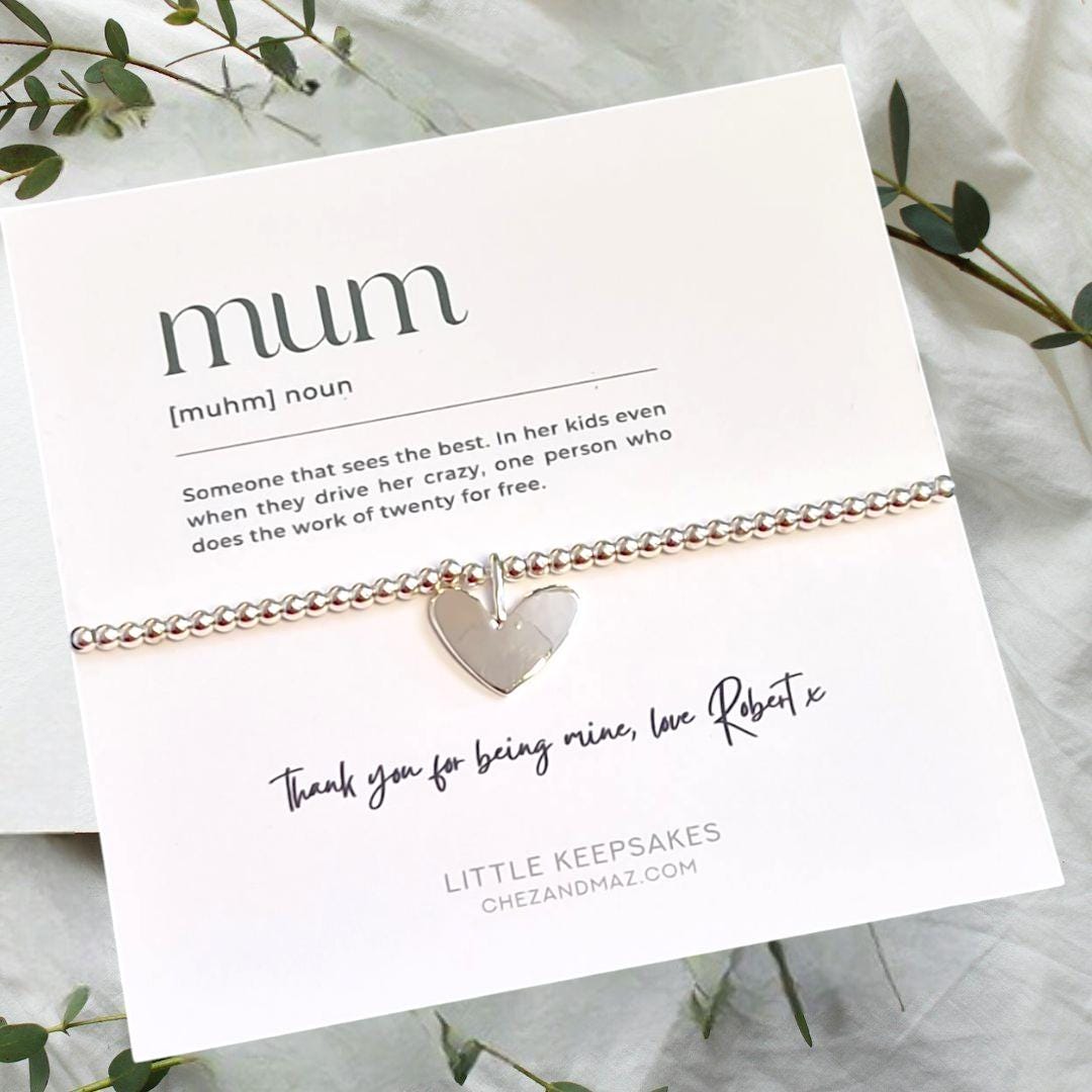 Mum, Mother, Birthday  Christmas Personalised I Mummy I Silver Plated Bracelet with SilverHeart Charm I Gift I Love I Charm Bracelet MD25