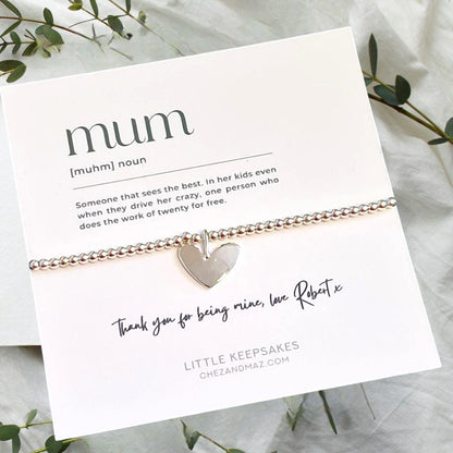 Mum, Mother, Birthday  Christmas Personalised I Mummy I Silver Plated Bracelet with SilverHeart Charm I Gift I Love I Charm Bracelet MD25