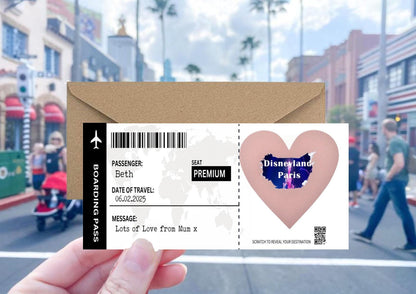 Disneyland Paris scratch ticket, you're going to Disneyland card, Disneyland Paris reveal scratch card, surprise gift reveal card