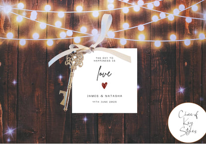 Personalised The Key To Happiness Is Love I Key Favour Tag & Metal Key I Wedding Favour Tag I Bottle Opener Tag I TG4