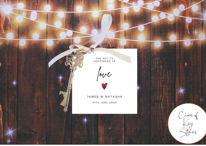 Personalised The Key To Happiness Is Love I Key Favour Tag & Metal Key I Wedding Favour Tag I Bottle Opener Tag I TG4