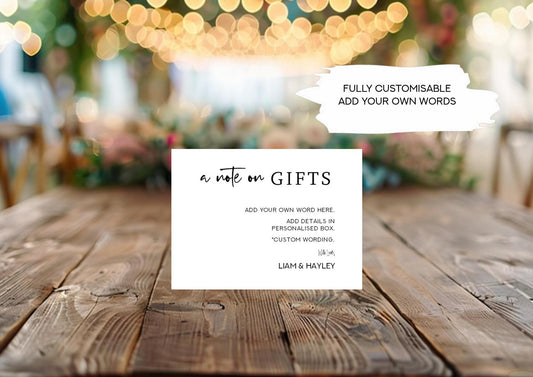 Personalised Note On Gifts Card Insert Template, Modern Minimalist Wedding Invitation Monetary Gift Request Enclosure Wishing Well I  note1