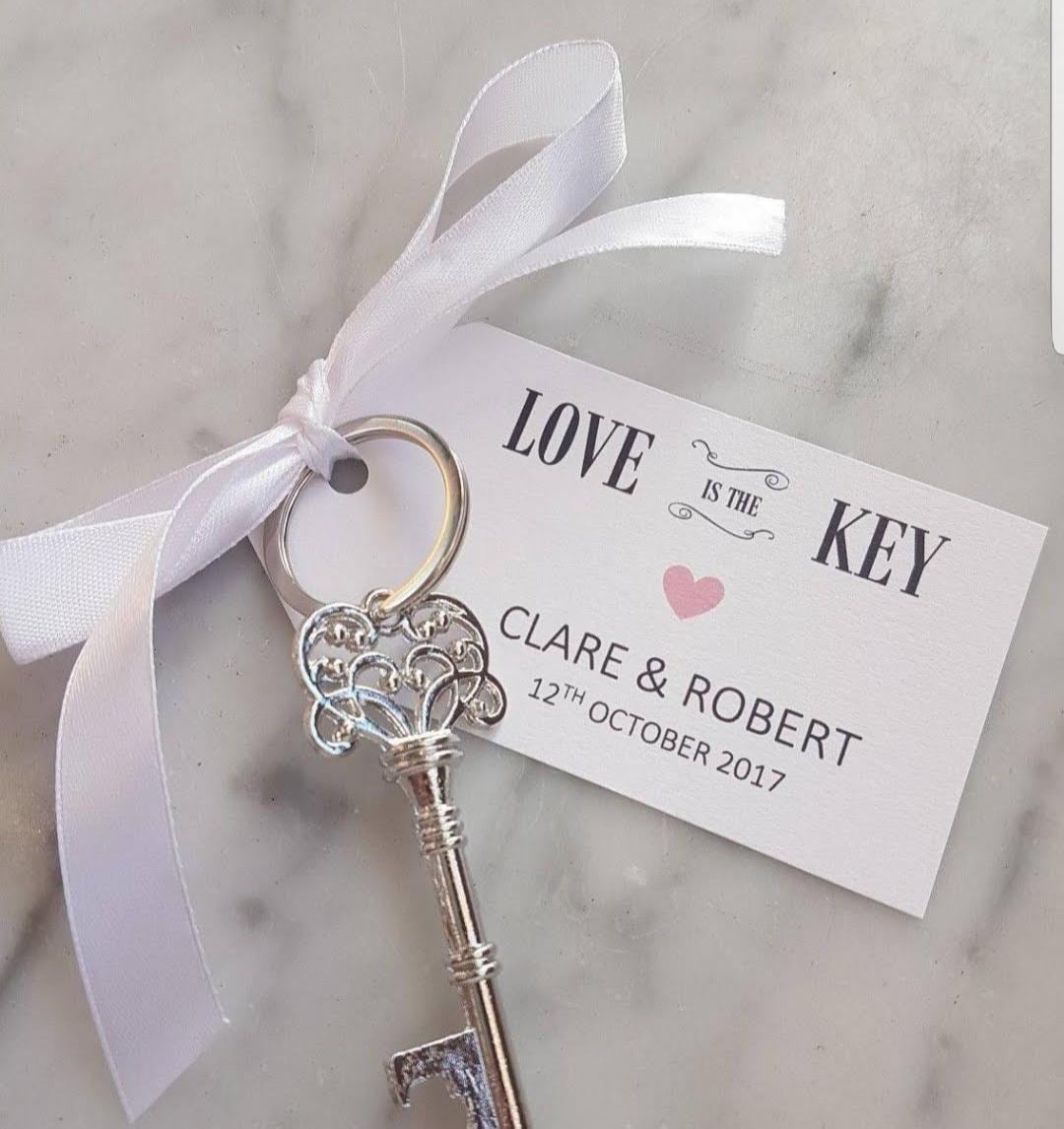 Personalised Wedding favours I Key Bottle Opener I Gift Tag and Ribbon I Guest Gift I love is the key I Metal Key I Thank you TYP1