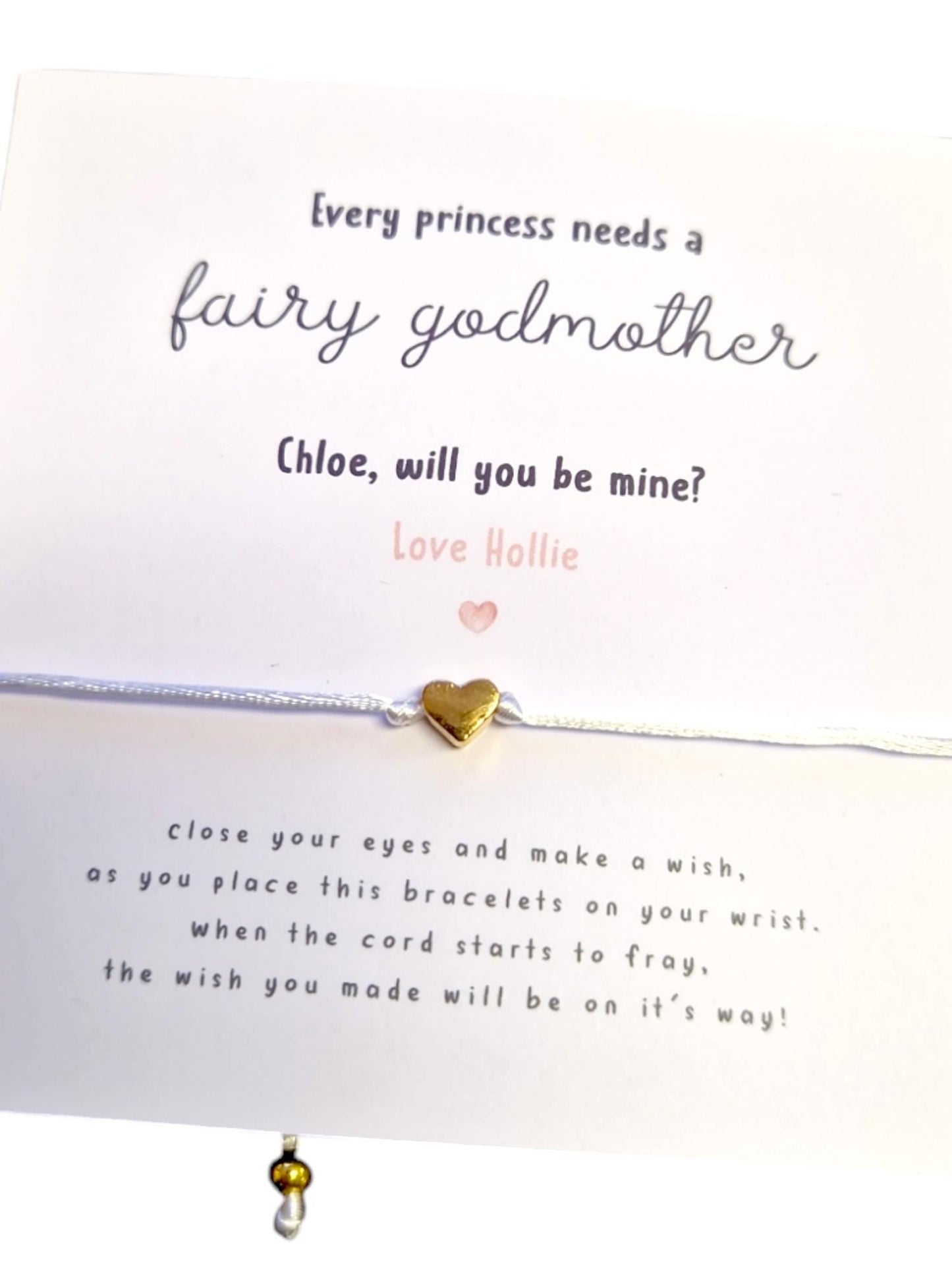 Personalised Every Prince I Princess Needs A Fairy Godmother / Godfather Proposal Card | Christening Gift | Luxury backing Card + Bracelet