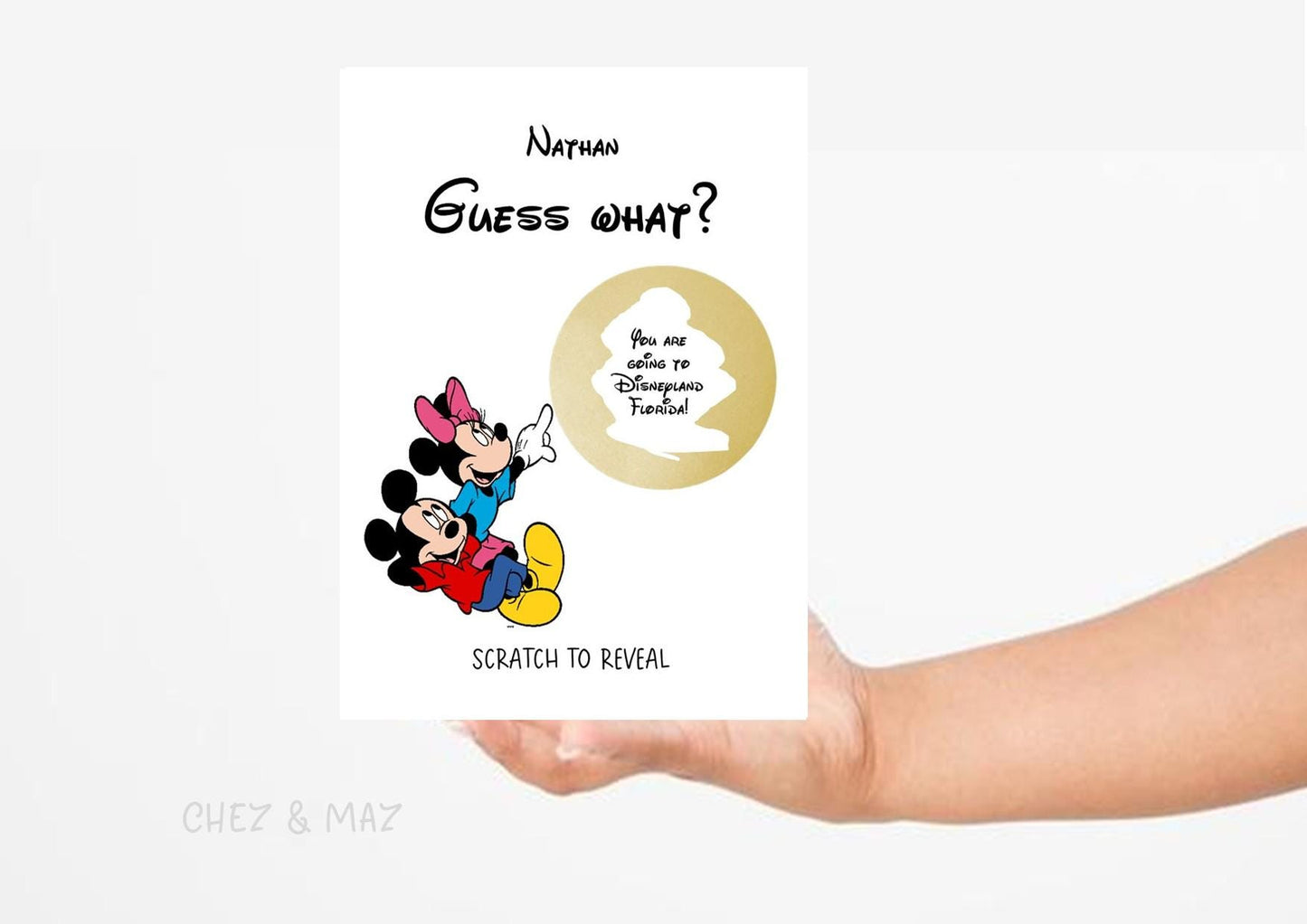 Personalised Disney Scratch Holiday Reveal Card Birthday Disneyworld Theme Park Surprise Reveal Ticket, Gift Disneyland - Florida - Sc666