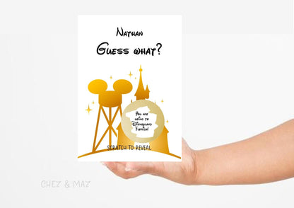 Personalised Disney Scratch Holiday Reveal Card Birthday Disneyworld Theme Park Surprise Reveal Ticket, Gift Disneyland - Florida - Sc666