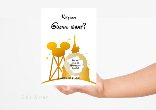 Personalised Disney Scratch Holiday Reveal Card Birthday Disneyworld Theme Park Surprise Reveal Ticket, Gift Disneyland - Florida - Sc666