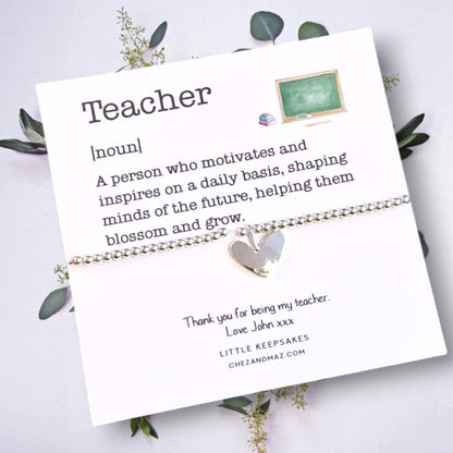 Teacher thank you Personalized Silver Beaded Teacher Bracelet | Thank You Gift,  end of year, term