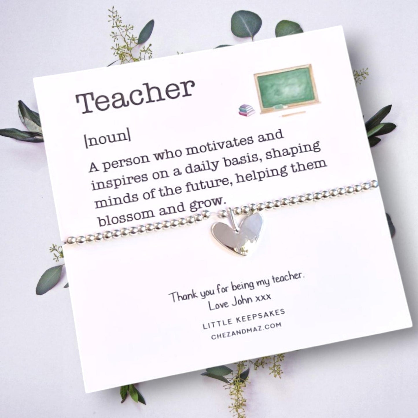 Teacher thank you Personalized Silver Beaded Teacher Bracelet | Thank You Gift,  end of year, term