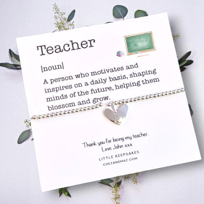 Teacher thank you Personalized Silver Beaded Teacher Bracelet | Thank You Gift,  end of year, term
