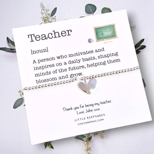 Teacher thank you Personalized Silver Beaded Teacher Bracelet | Thank You Gift,  end of year, term