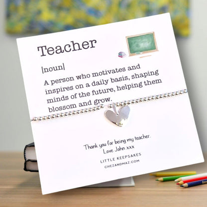 Teacher thank you Personalized Silver Beaded Teacher Bracelet | Thank You Gift,  end of year, term