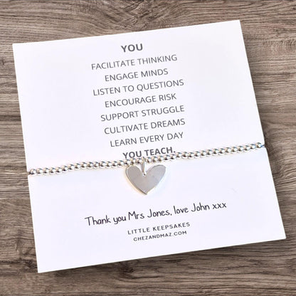 Thank You Gift Teacher Personalised I Nursery | TA | Childminder | Silver Beaded Charm Bracelet | Gifts For Teachers | Quote TEQ3