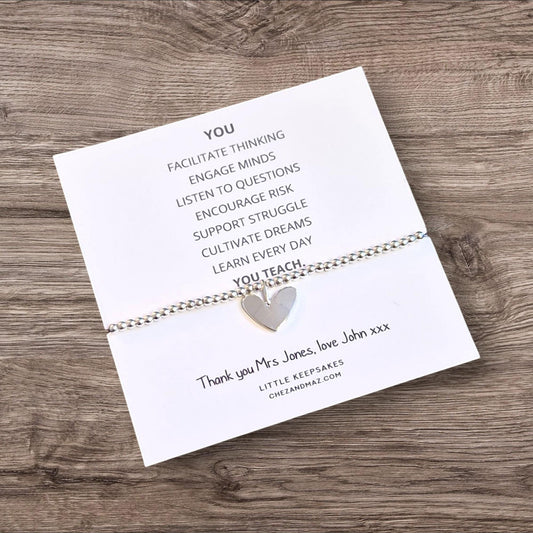 Thank You Gift Teacher Personalised I Nursery | TA | Childminder | Silver Beaded Charm Bracelet | Gifts For Teachers | Quote TEQ3