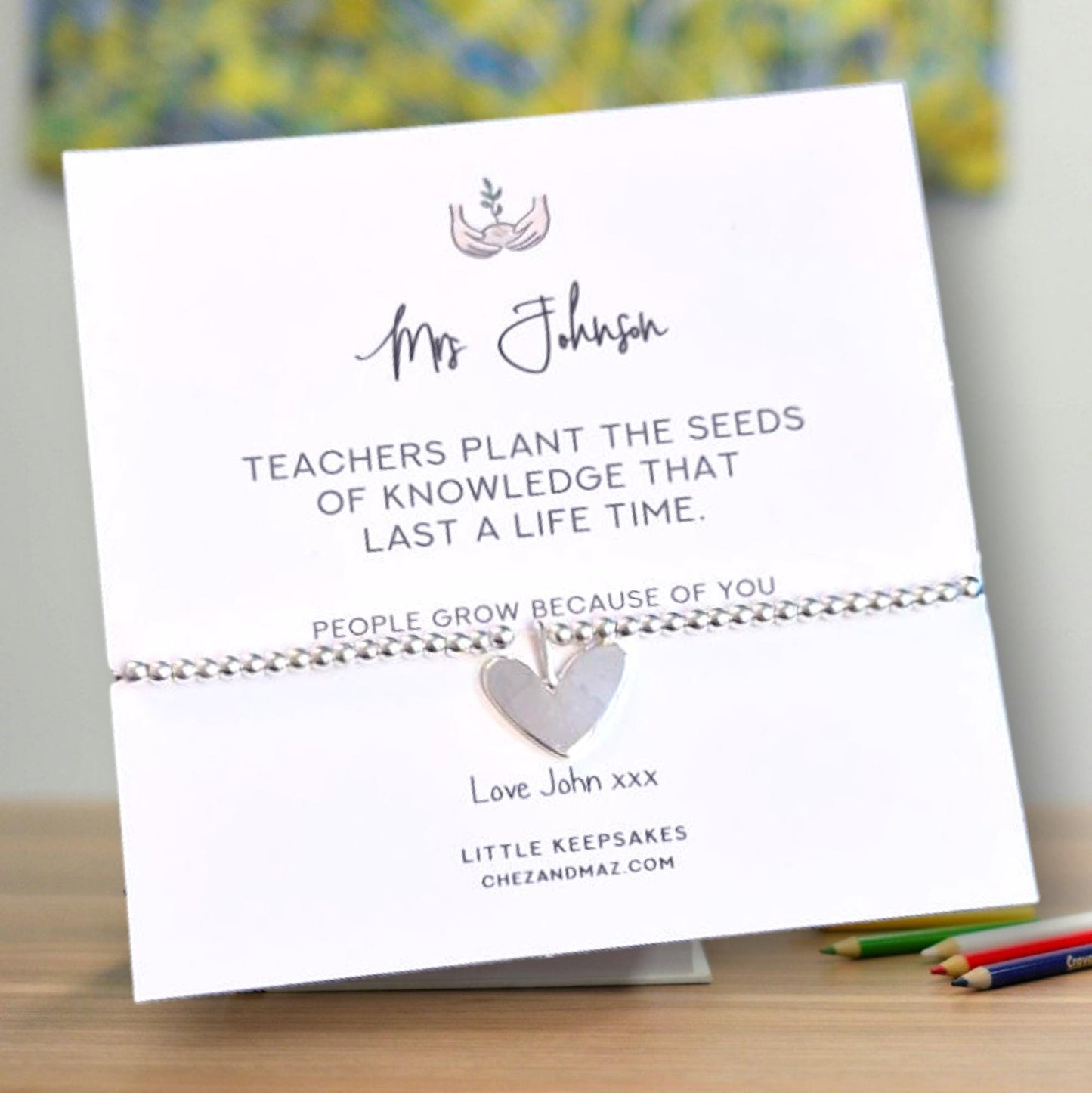 Thank You Gift Teacher Personalised I Nursery | TA | Silver Beaded Charm Bracelet | Gifts For Teachers | Plant seeds of knowledge TEQ3