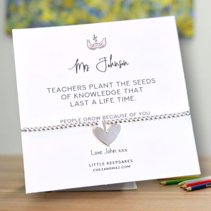 Thank You Gift Teacher Personalised I Nursery | TA | Silver Beaded Charm Bracelet | Gifts For Teachers | Plant seeds of knowledge TEQ3