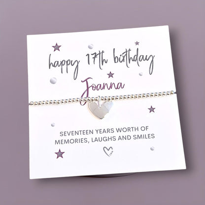 17th Birthday Seventeen Silver Plated Charm Bracelet: Heart Charm 17 Birthday Gift