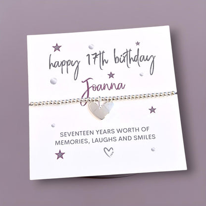 17th Birthday Seventeen Silver Plated Charm Bracelet: Heart Charm 17 Birthday Gift