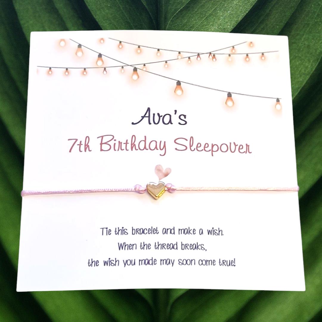 Sleepover Birthday - Lights - Wish String Charm Bracelet - Party bag filler - Personalised - Any age - Slumber Party 801