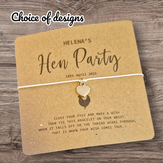 Hen Party Personalised Wish Bracelets Recycled Card- Brown- Girls Weekend- Mehndi- Hen Do - Baby Shower - Birthday - Wedding P9