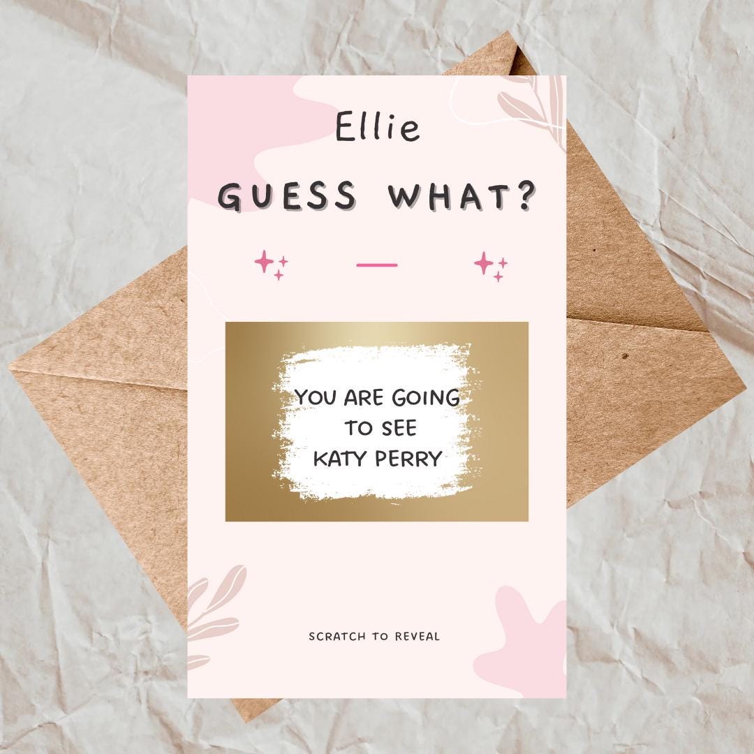 Scratch off Card Guess What Surprise Reveal Scratch Card, Holiday Reveal, Concert Tickets Reveal, Birthday, Pregnancy Surprise Card sc125