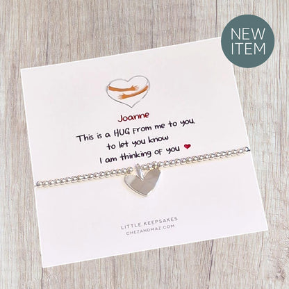 Hug from me to you - Silver Plated Heart Charm Bracelet: Thinking of You Gift