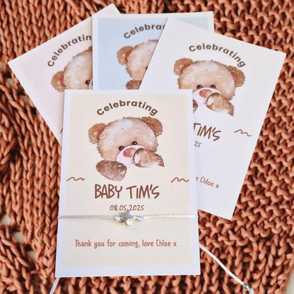Cute Teddy Bear - Personalised Baby Shower Wish Bracelet, Mummy to Be, Charm String Bracelet, Personalised Gift - ca8c