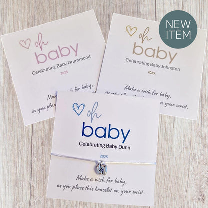 Personalised Baby Shower Wish Bracelet: Gender Neutral Charm - Oh Baby - Guest Gift