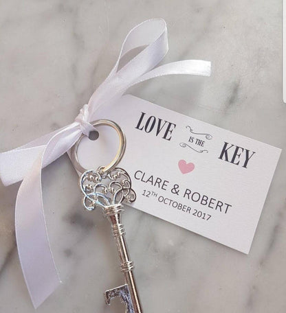 Personalised Wedding favours I Key Bottle Opener I Gift Tag and Ribbon I Guest Gift I love is the key I Metal Key I Thank you TYP1