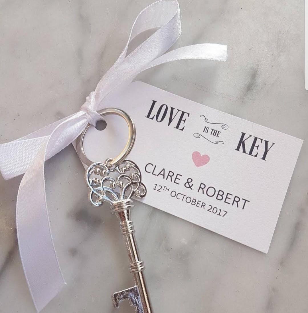Personalised Wedding favours I Key Bottle Opener I Gift Tag and Ribbon I Guest Gift I love is the key I Metal Key I Thank you TYP1