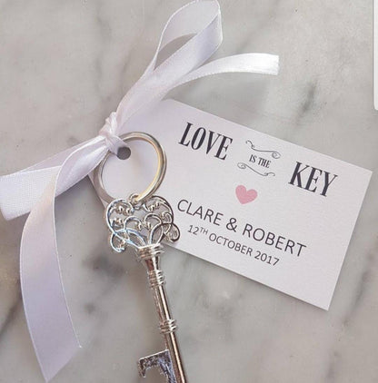 Personalised Wedding favours I Key Bottle Opener I Gift Tag and Ribbon I Guest Gift I love is the key I Metal Key I Thank you TYP1