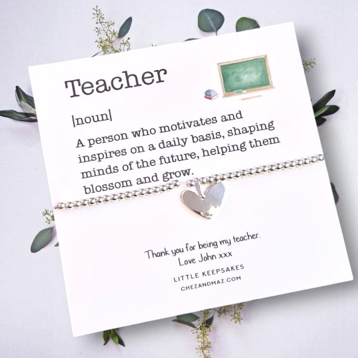 Personalized Silver Beaded Teacher Bracelet | Thank You Gift