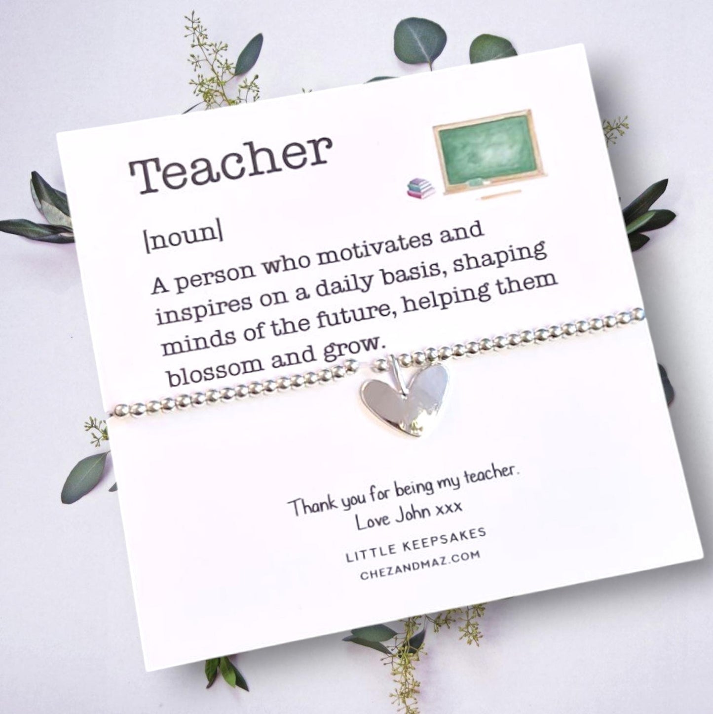 Teacher thank you Personalized Silver Beaded Teacher Bracelet | Thank You Gift,  end of year, term