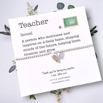 Teacher thank you Personalized Silver Beaded Teacher Bracelet | Thank You Gift,  end of year, term