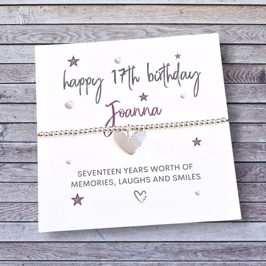 17th Birthday Seventeen Silver Plated Charm Bracelet: Heart Charm 17 Birthday Gift