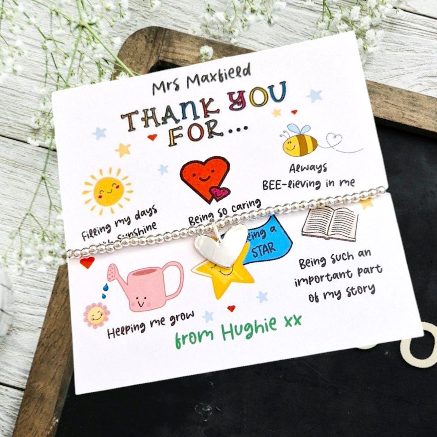 Personalised Thank You Gift Teacher/Nursery I Mentor I Lecturer  | TA | Childminder | Silver Plated | Charm Bracelet I Christmas Te45