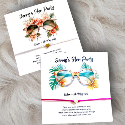 Hen Holiday Sunglasses Personalised Wish Bracelets - Hen Party - Travel - Abroad - Hen Weekend - Girls Weekend- Hen Do- Vintage TR5