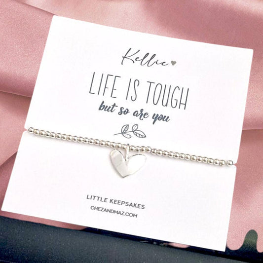 Life is tough but so are you | Personalised | Positive Friendship Gift | Silver Stacker Bracelet I Silver Plated Charm Bracelet IJU8