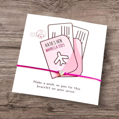 Hen Party Passport Personalised Wish Bracelets - Hen Holiday - Travel - Aeroplane - Abroad - Hen Weekend - Girls Weekend- Hen Do- TR3