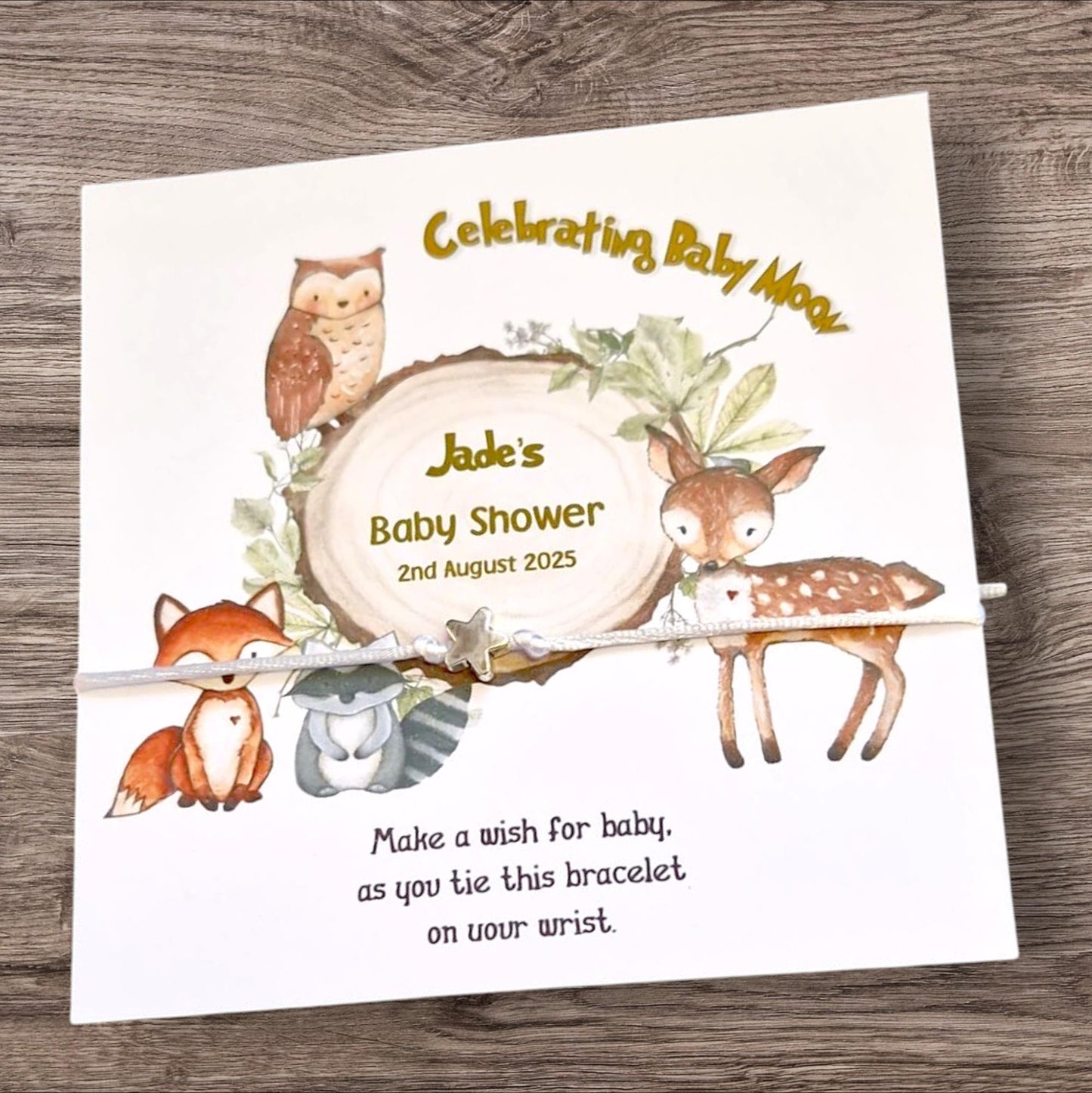 Woodland Animals  - Personalised Baby Shower Wish Bracelet I Woodland Animals I  Mummy to Be, Personalised Gift - Woodland Animals pt6