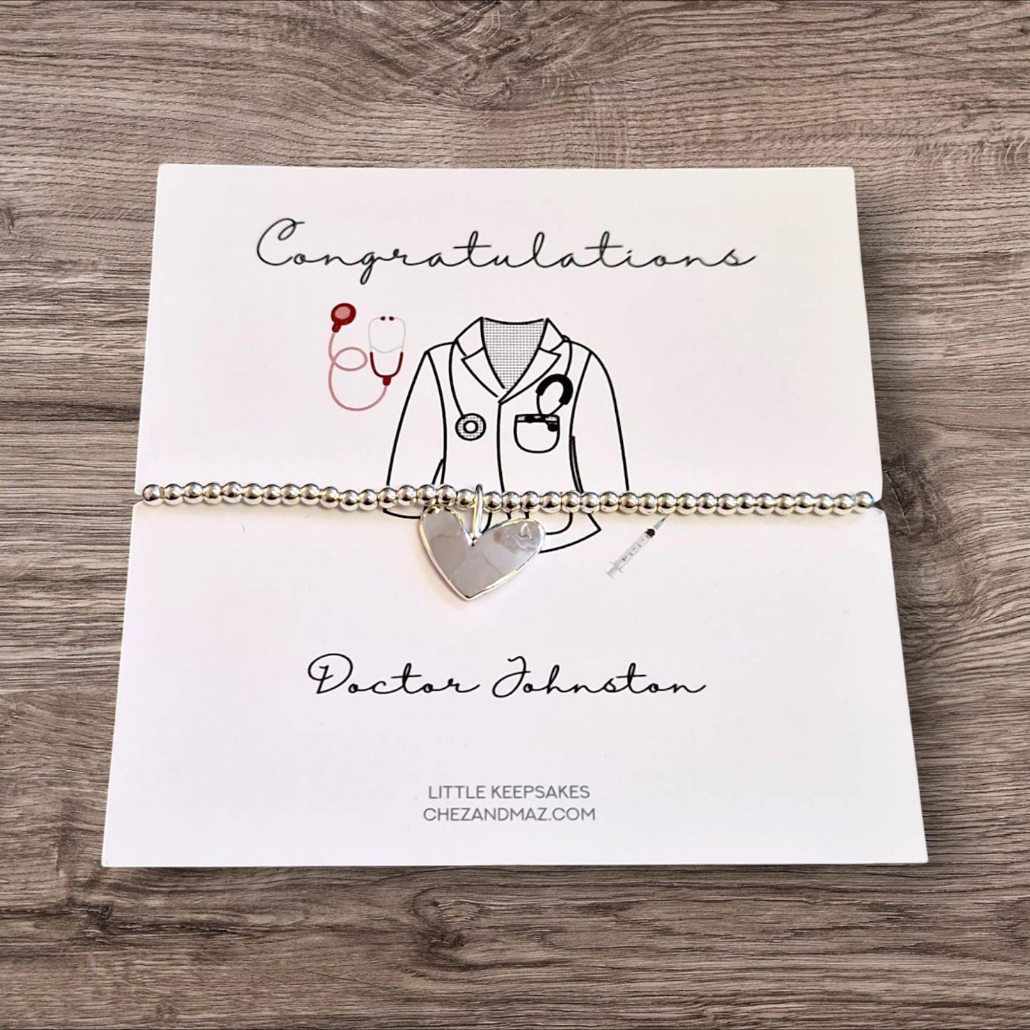 Personalized Doctor Graduation Bracelet: Silver Heart Charm