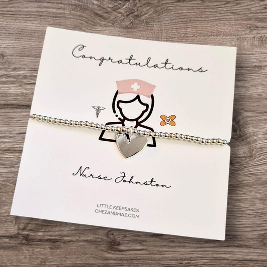 Nurse Graduation Bracelet: Silver Plated Heart Charm