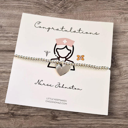 Nurse Graduation Bracelet: Silver Plated Heart Charm