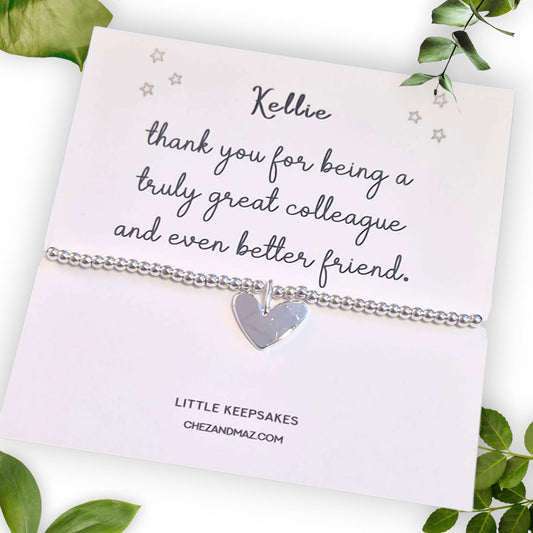 Silver Plated Heart Charm Bracelet: Colleague Friendship Gift - Christmas - Birthday - Leaving Gift